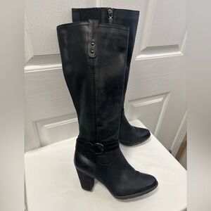 Blondo AquaProtect Black Leather Tall Boots 7.5M Waterproof Block Heel 15”